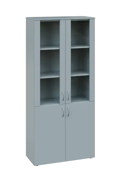 CLE 5 - 8VS skříň léková, 4-dveřová, sklo čiré v liště, výsuvná deska, 2x zámek, 1800x800x400, šedá